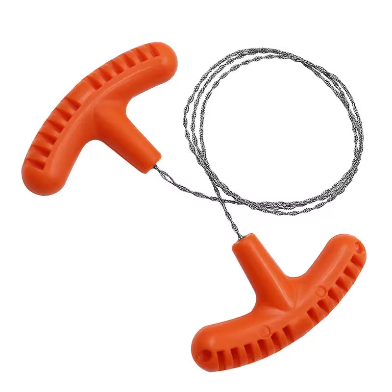 Scie à fil de poche multifonction de haute qualité, en acier inoxydable, orange, pour le camping en