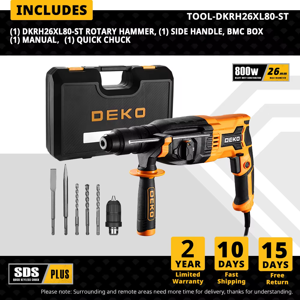 DEKO DKRH26XL80-ST 4 fonctions marteau rotatif électrique accessoires rotatifs multifonctionnels mar