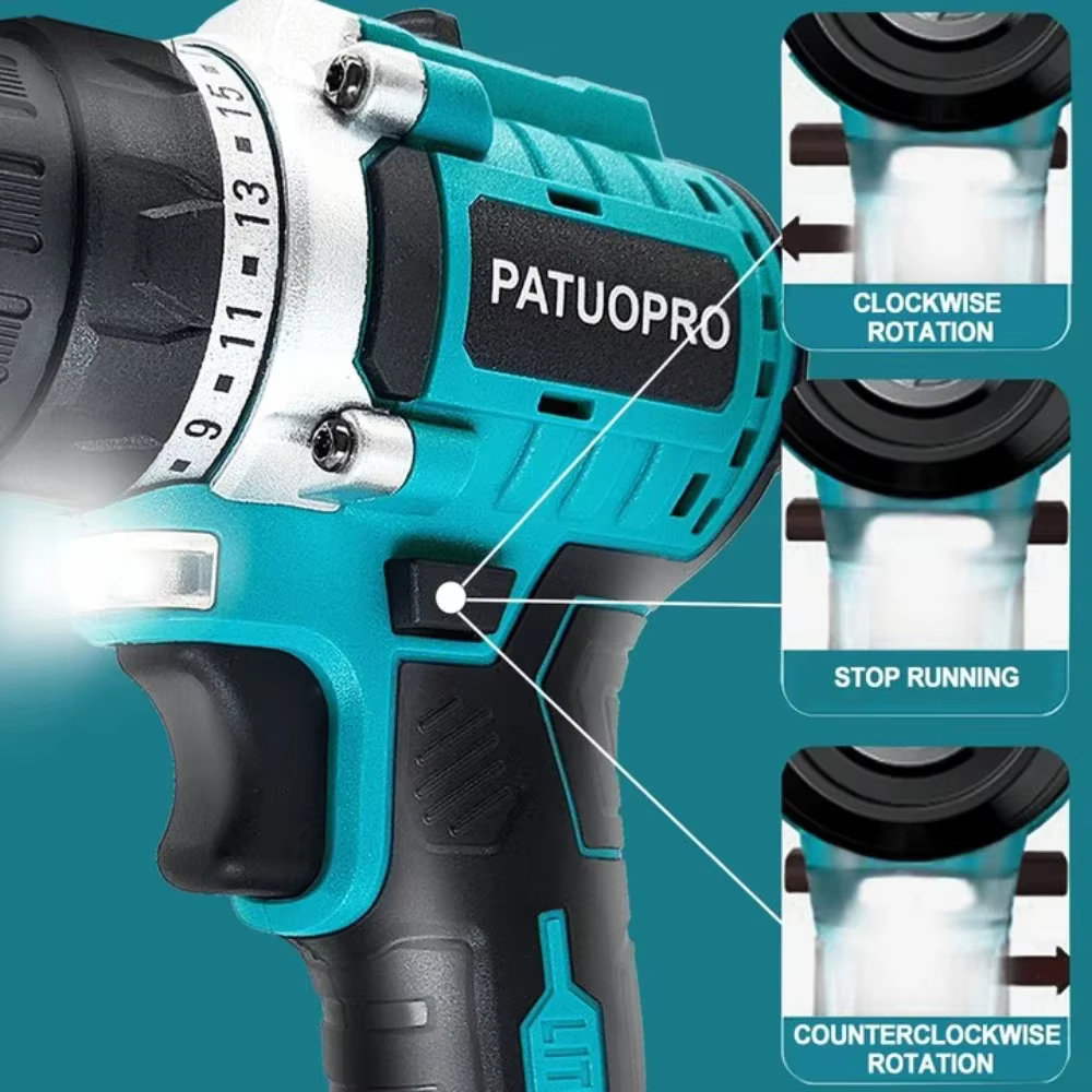 Perceuse électrique sans balais de 10mm, perceuse à main sans fil, tournevis, 2 vitesses, 23 réglage