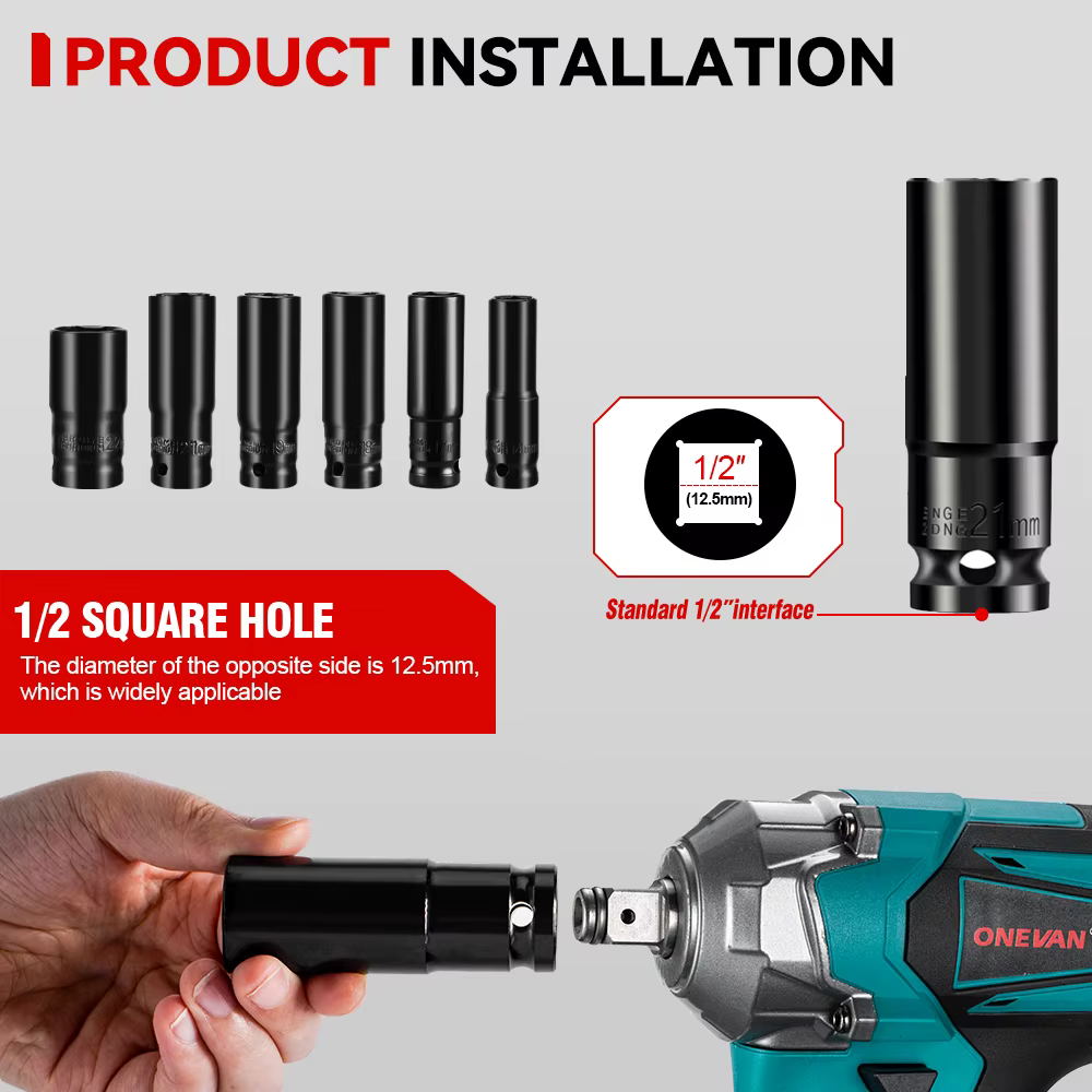 ONEVAN 1200N.M clé à chocs électrique sans brosse 3 fonctions 1/2 "tournevis Portable sans fil outil