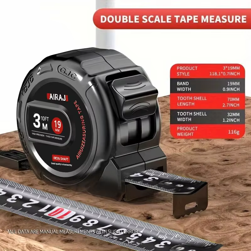 AIRAJ-Mètre ruban en acier à haute teneur en carbone, outil de mesure manuel portable, coque anti-ch