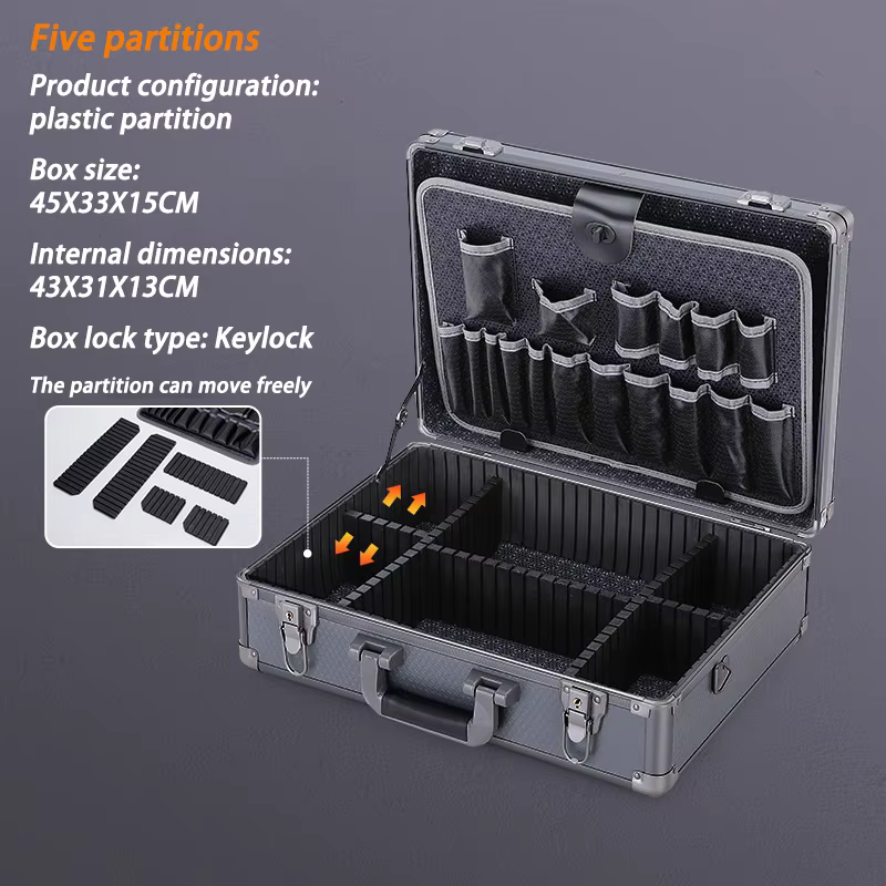 Mallette à outils multifonctionnelle en alliage d'aluminium, boîte de rangement pour outils de quinc