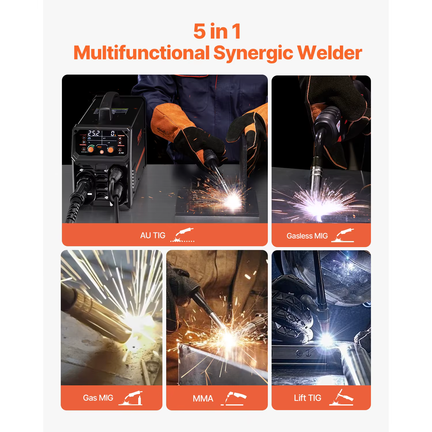 SucceBuy 5 en 1 soudeuse MIG 200Amp Pluse Mig Machine de soudage gaz MIG/Flux Core MIG/Stick/ascense