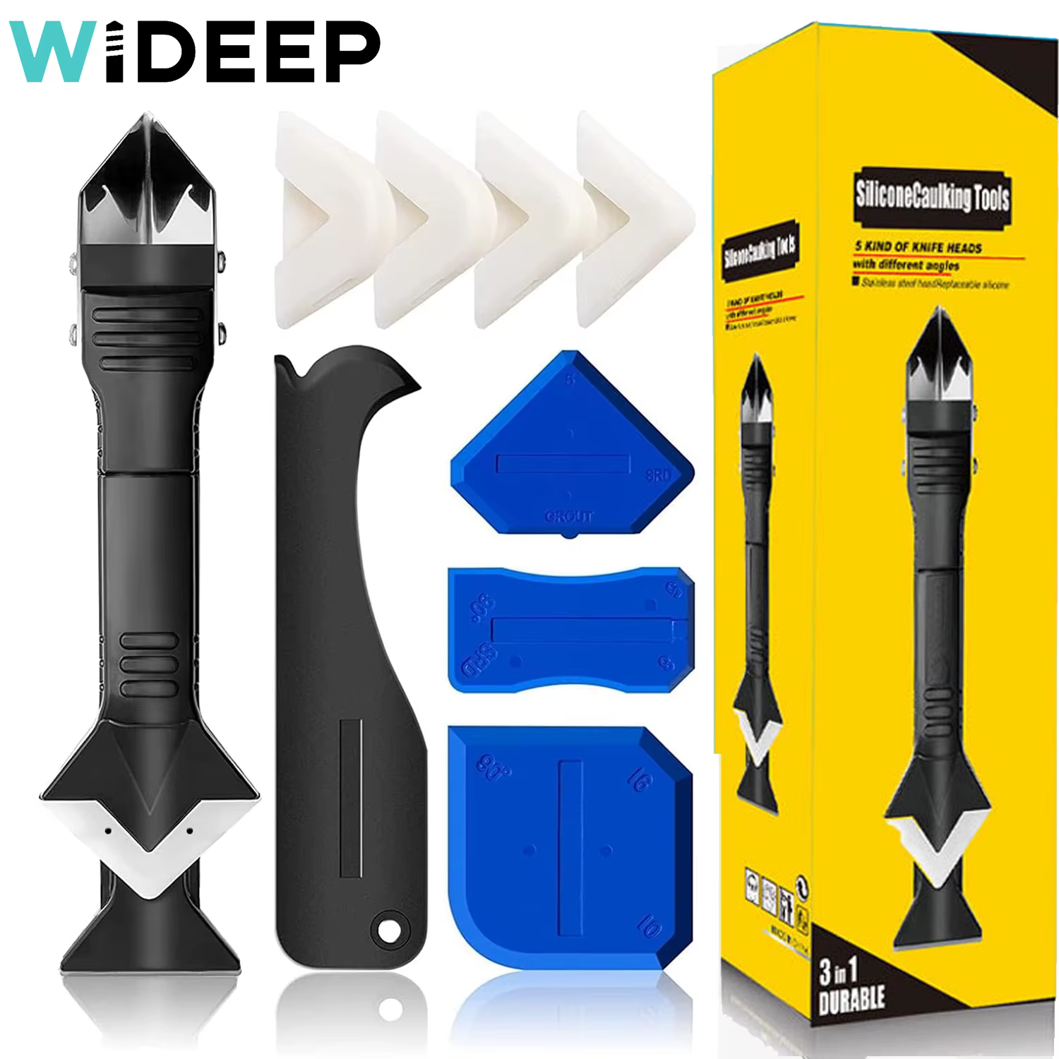 Dissolvant de mastic en Silicone 3 en 1, 9 pièces, grattoir lisse, finition de calfeutrage, Kit de c
