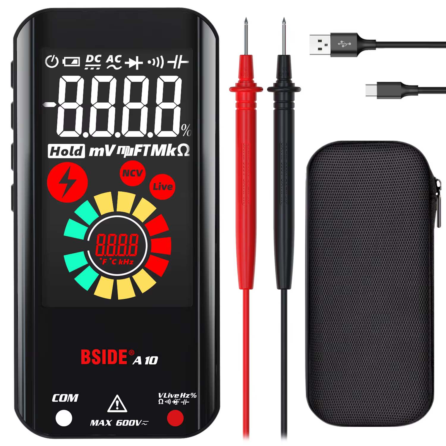 BSIDE A10 multimètre numérique couleur LCD Rechargeable poche voltmètre intelligent condensateur Dio