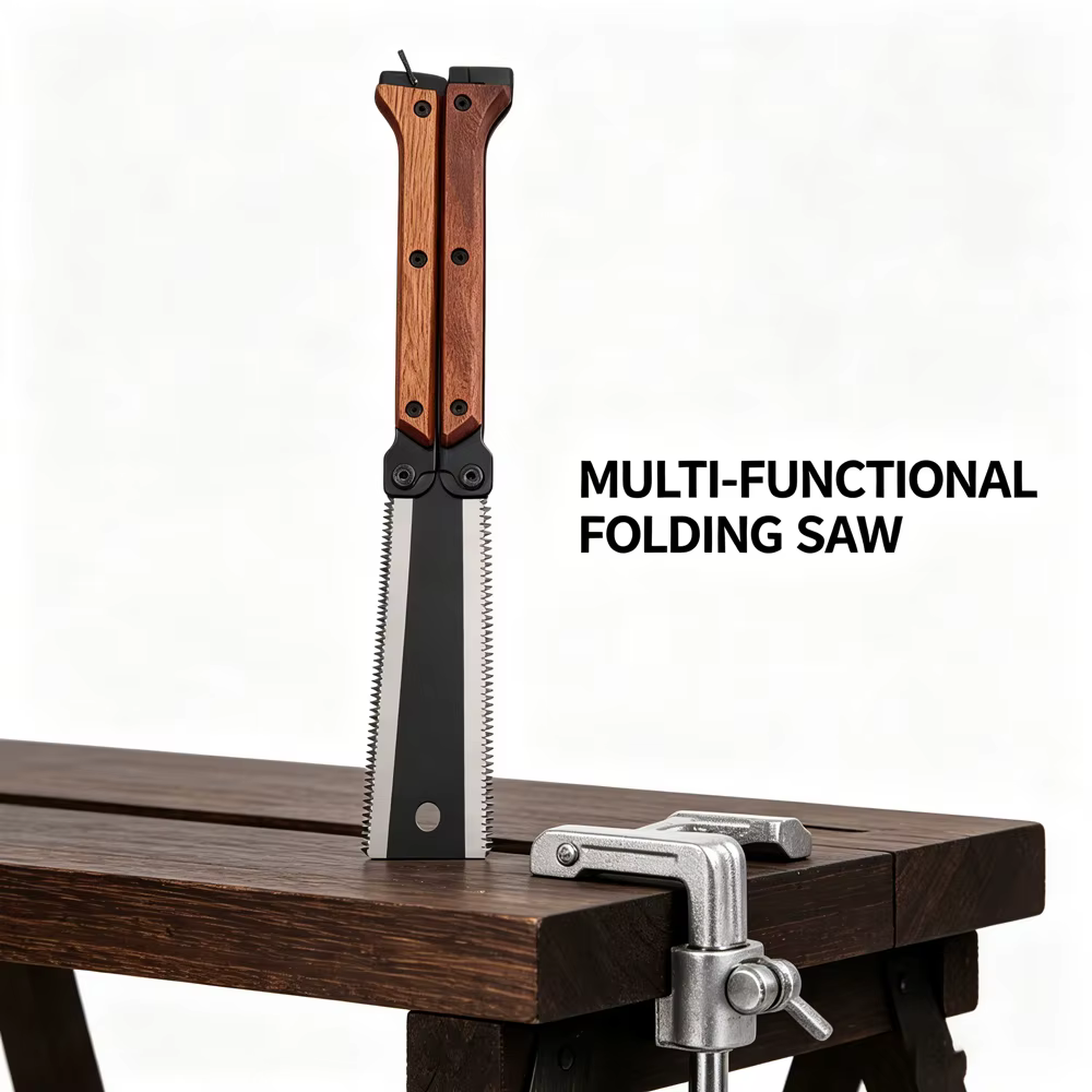 Scie à main pliante double face de style japonais avec manche en bois pour le travail du bois, la ta