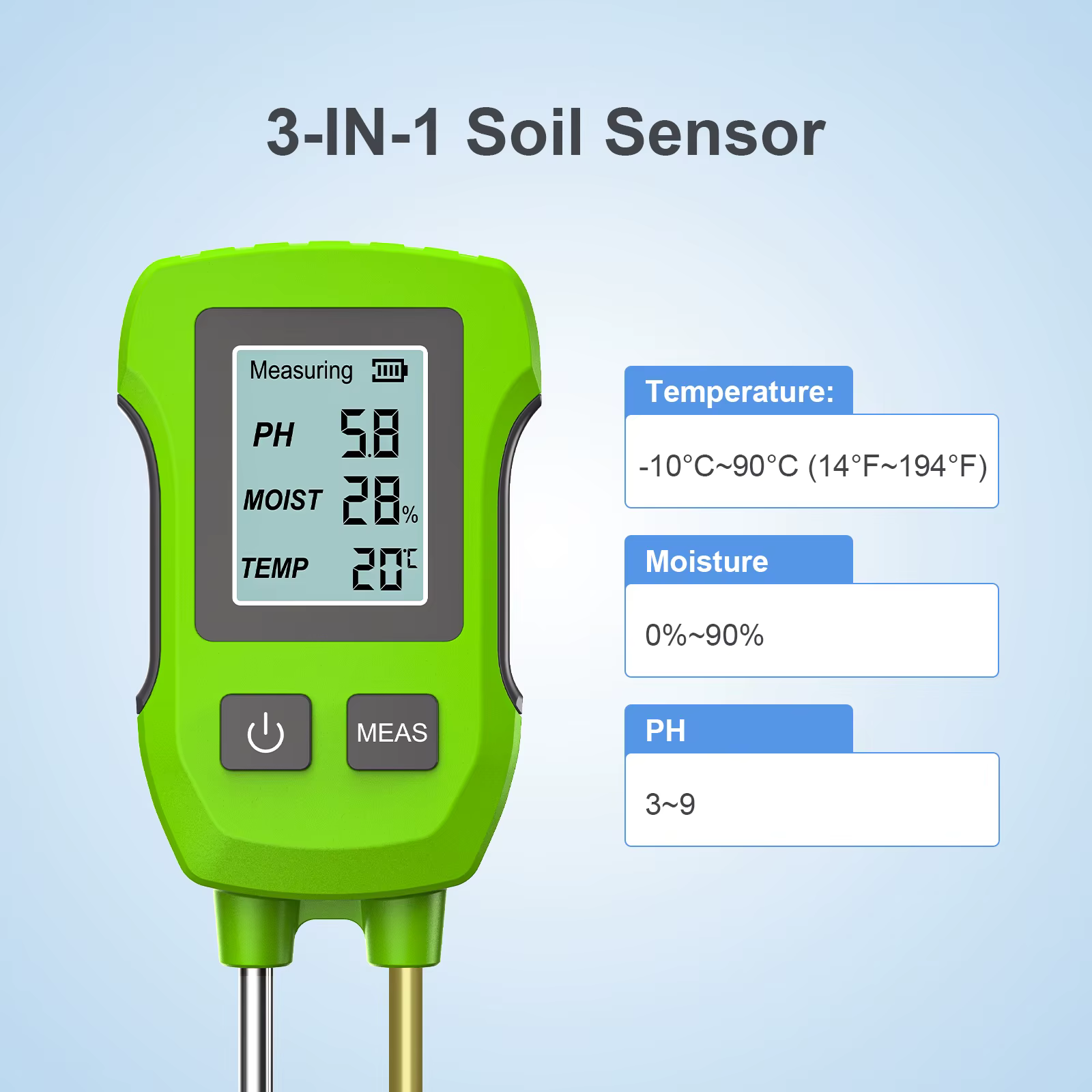 Testeur de sol numérique LCD 3 en 1, PH/humidité/température, compteur de sol de haute précision ave