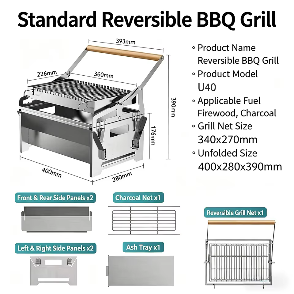 Universel 360 °   Gril à charbon de bois rotatif, multifonctionnel pour le camping en plein air, la 