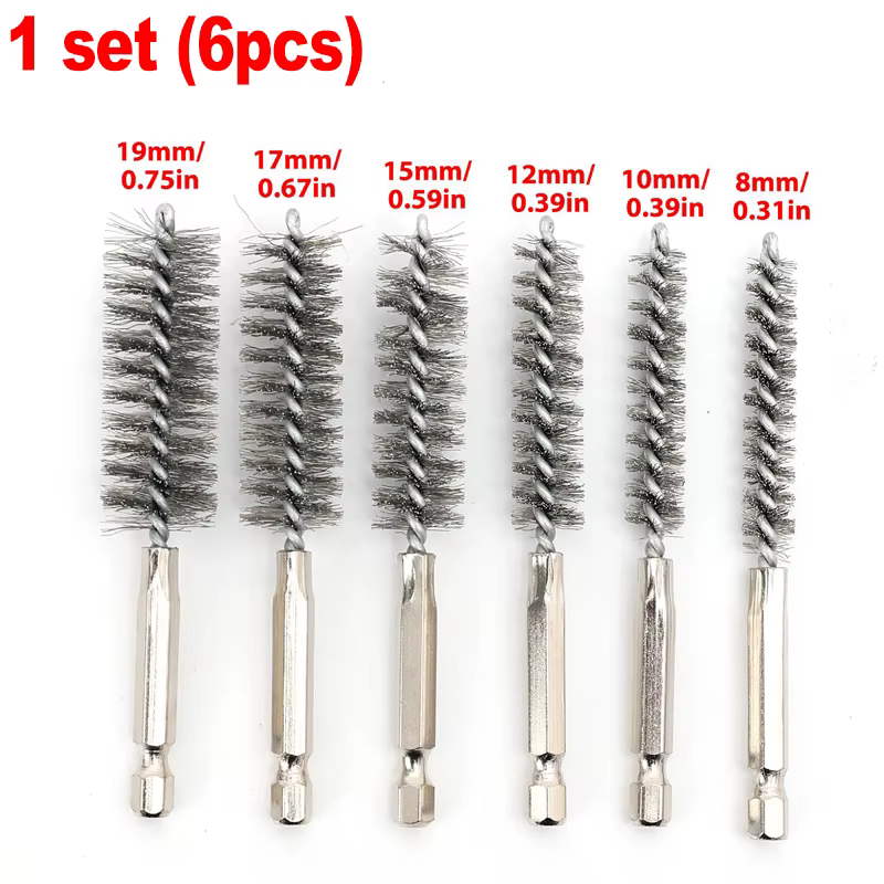 Brosse de nettoyage en acier inoxydable pour perceuse, brosse métallique torsadée à tige hexagonale 
