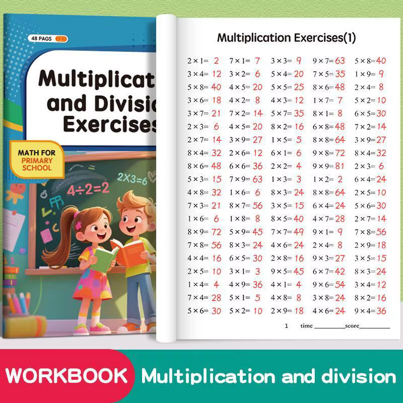 Cahier d'exercices de mathématiques sur la multiplication et la division pour enfants, pour améliore