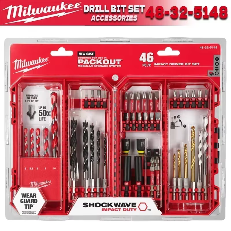 Milwaukee 48-32-5148 Ensemble de 46 embouts de perçage à percussion SHOCKWAVE, durée de vie 50 fois