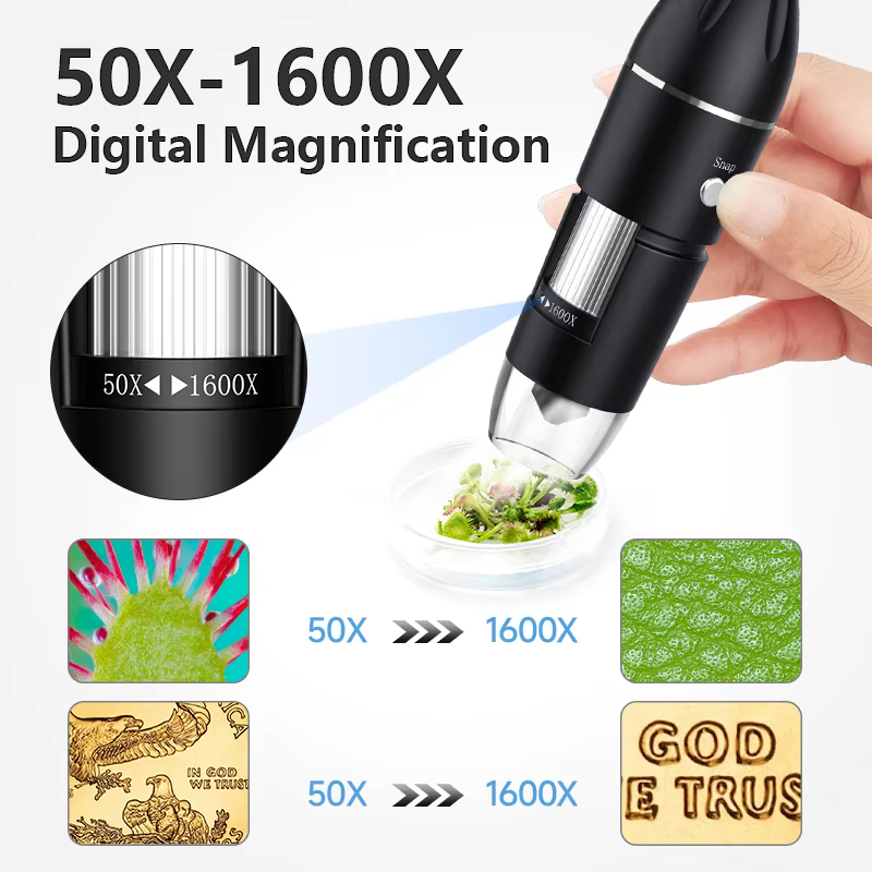 Microscope à souder Hayve 1600X USB 1080P HD avec 8 LED compatible avec Android, Mac, Windows (X4)
