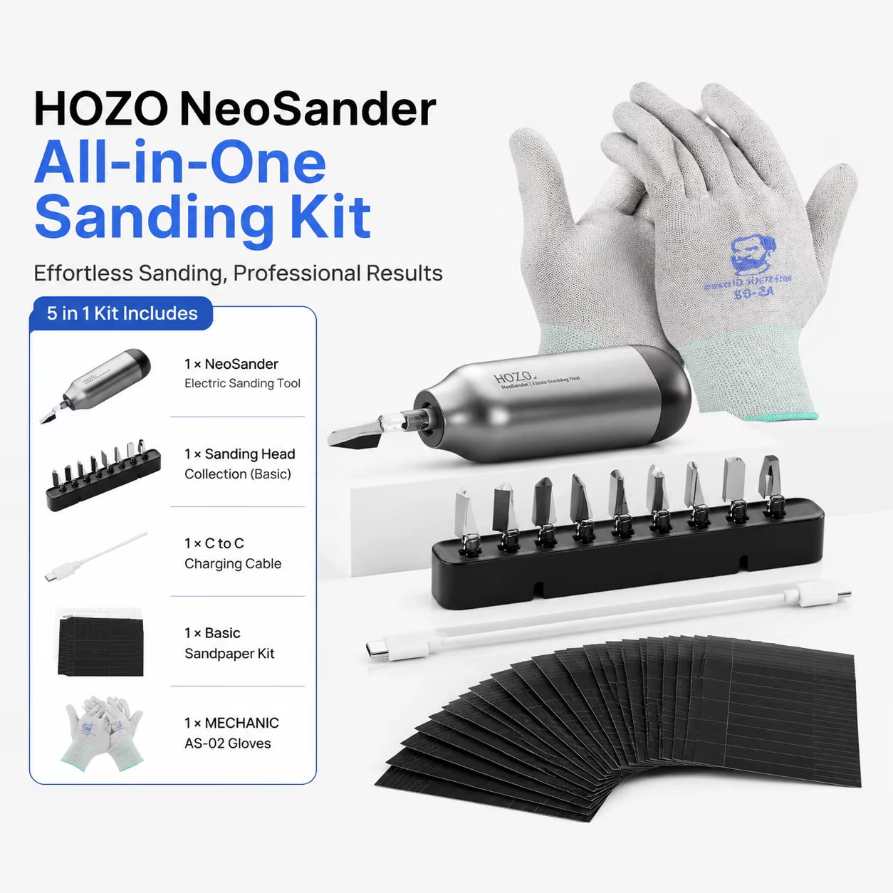 Ponceuse à main HOZO NeoSander, moteur linéaire à mouvement alternatif, 13000 SPM, course réglable p