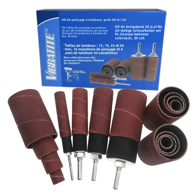 Kit de ponçage à tambour, 20 pièces, broche en caoutchouc, ponceuse à tambour, ensemble d'outils pou