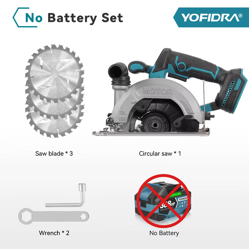 YOFIDRA 150MM scie circulaire électrique sans brosse 6 "sans fil multifonctionnel coupe-bois outil é
