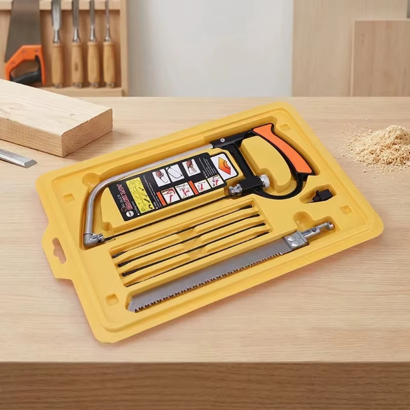 Scie à main multifonction 8-en-1 en acier pour le bricolage, kit avec 6 lames pour le travail du boi