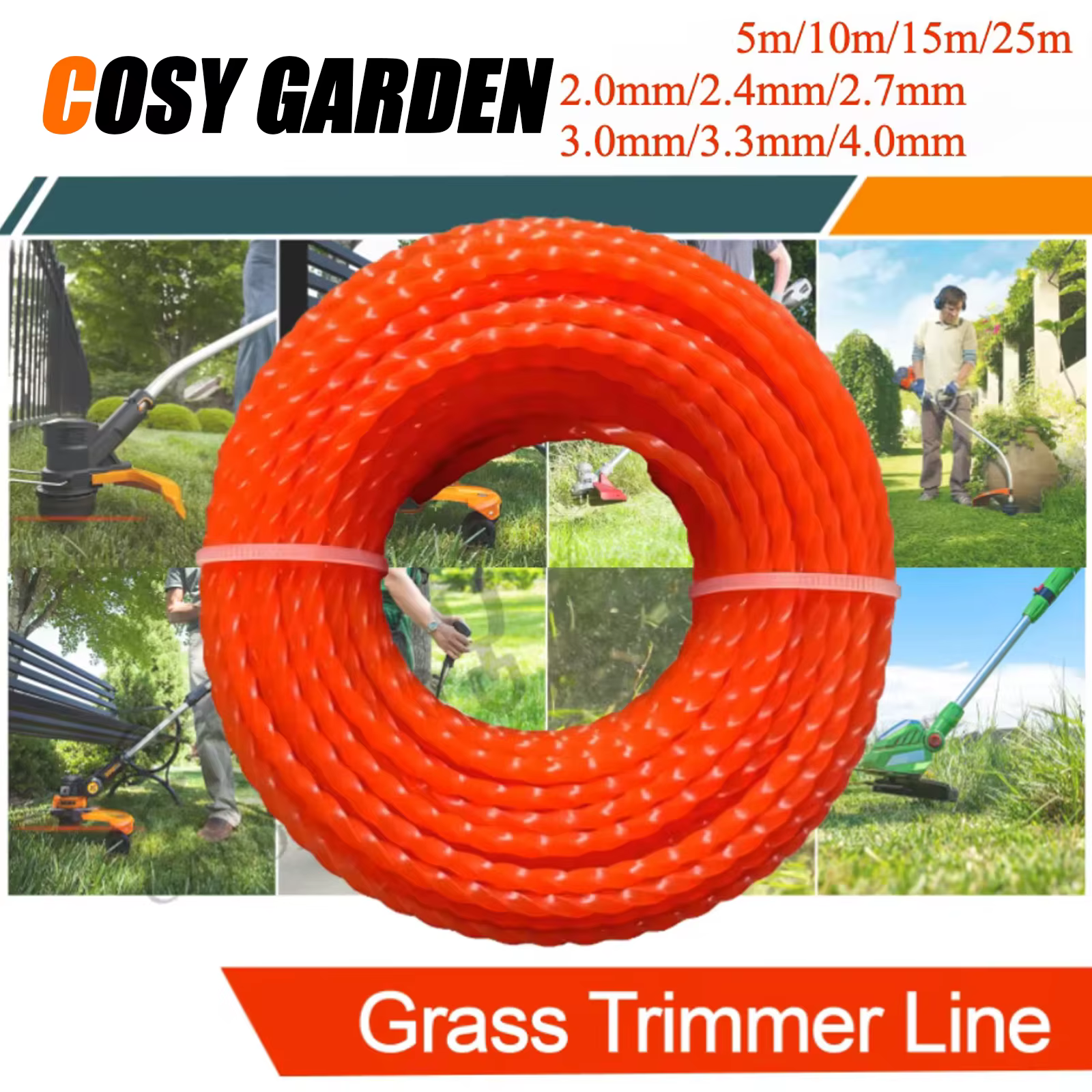 2mm ~ 3mm * 10m ~ 25m tonte en Nylon coupe gazon corde débroussailleuse tondeuse ligne fil de coupe 