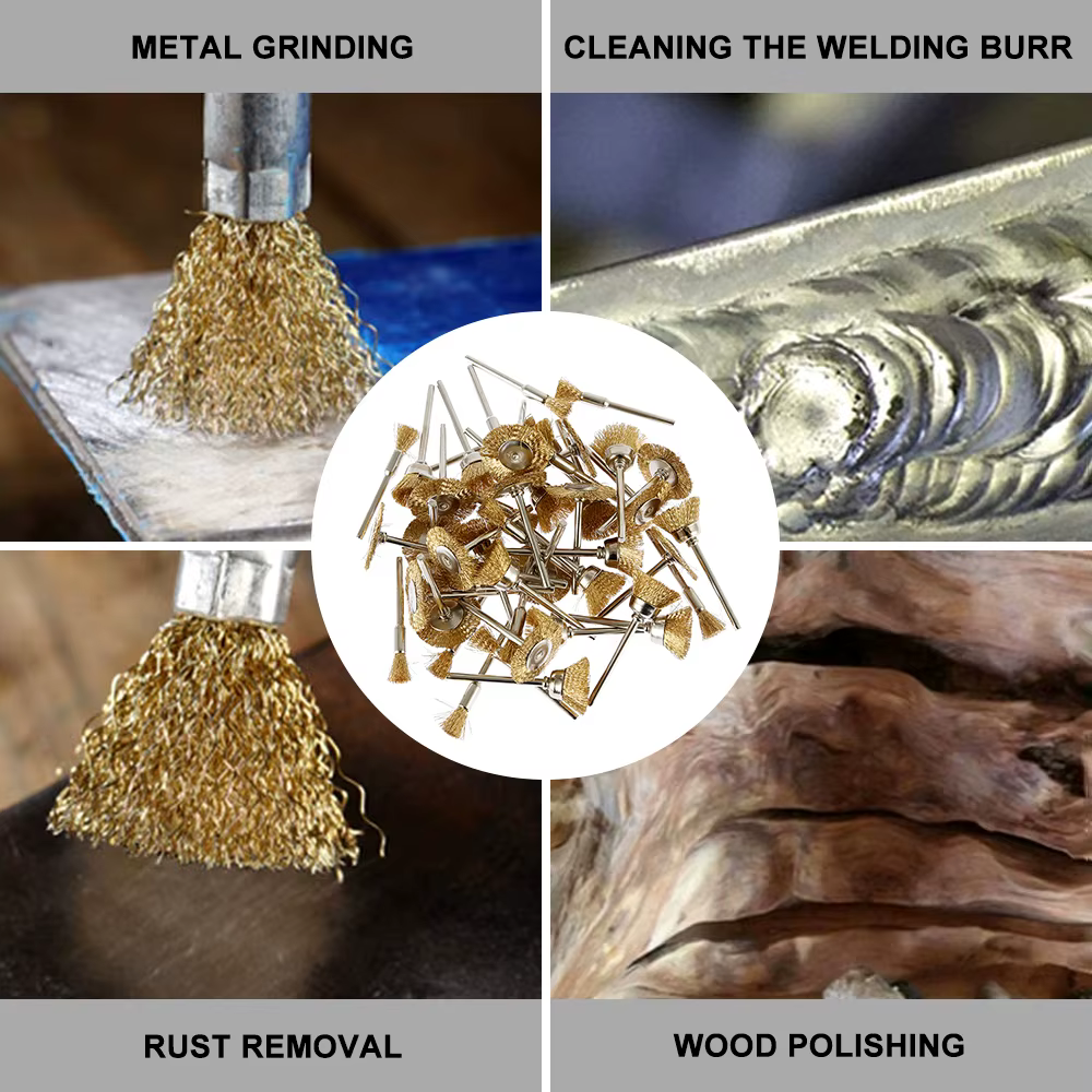 Brosse de roue en fil de laiton, pour outil rotatif Dremel, foret, élimination de la rouille du méta