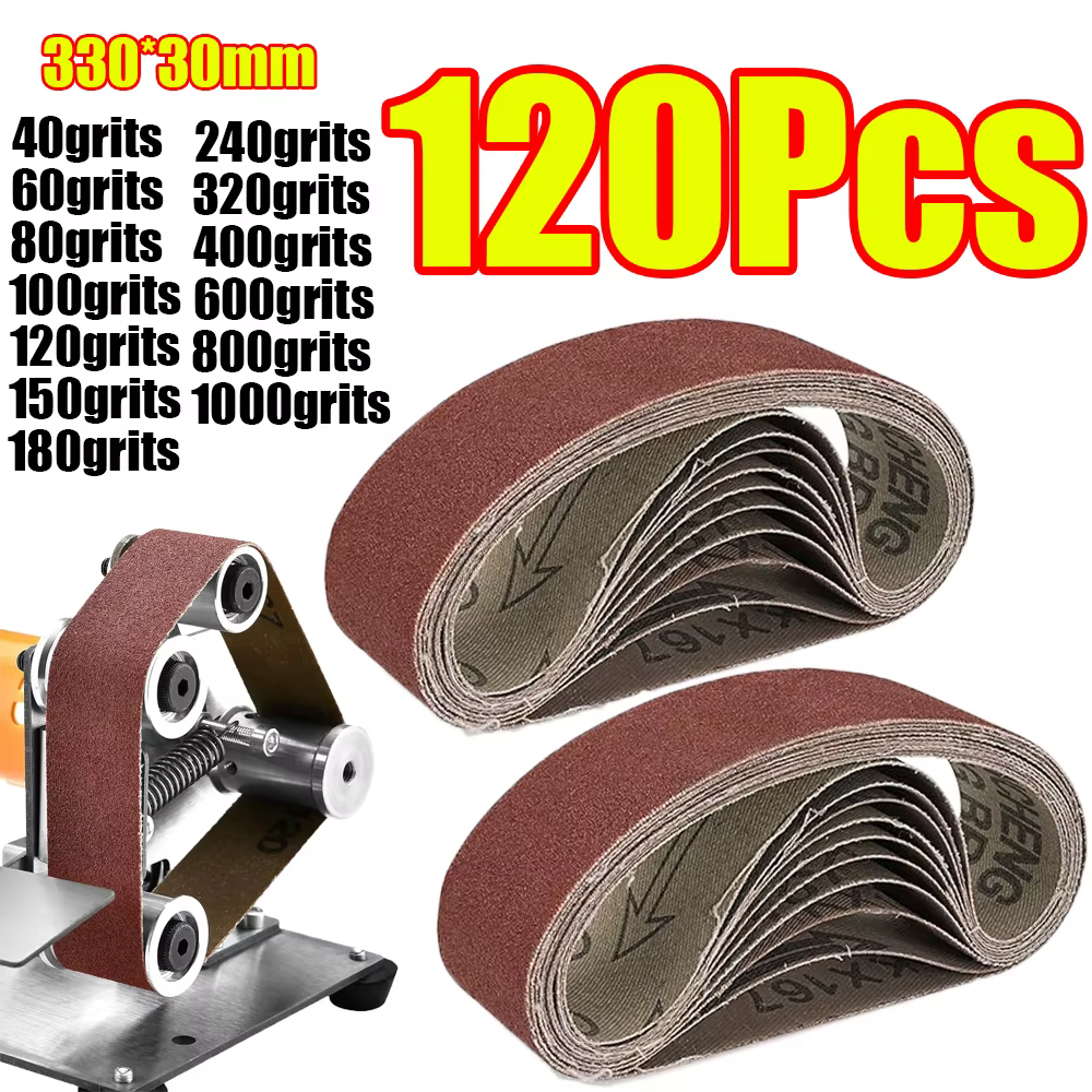 10-120 pièces de bandes abrasives 330x30mm pour le ponçage du bois, du métal souple, du papier abras