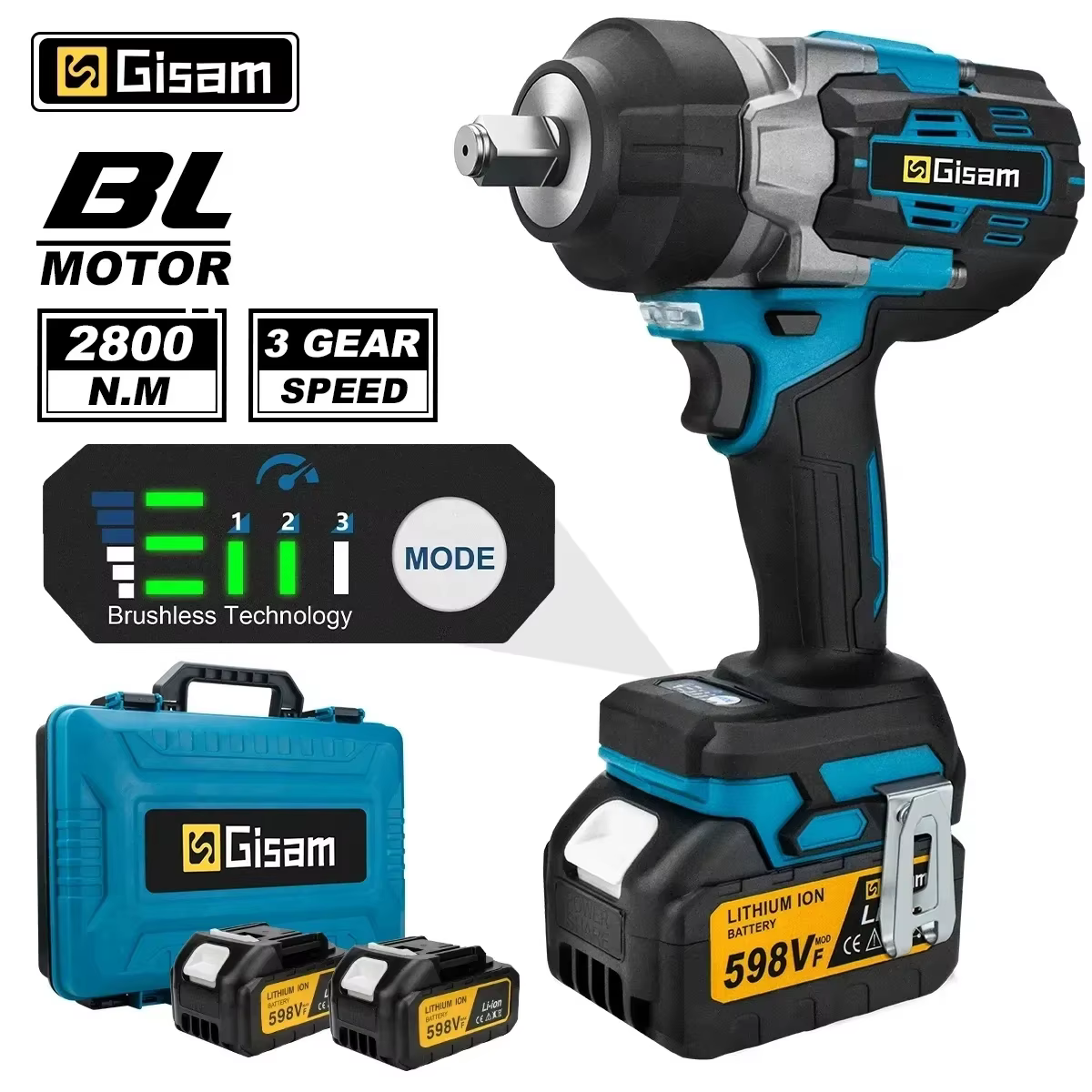 Gami 2800N.M clé électrique sans brosse 1/2 pouces clé à chocs sans fil tournevis électrique perceus
