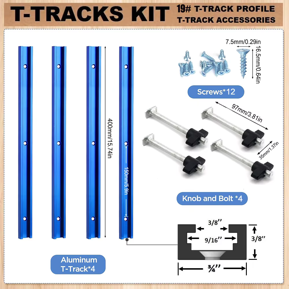 Travail du bois 19 # Kit et accessoires de rail en T, rails en T en aluminium, rail à onglet pour