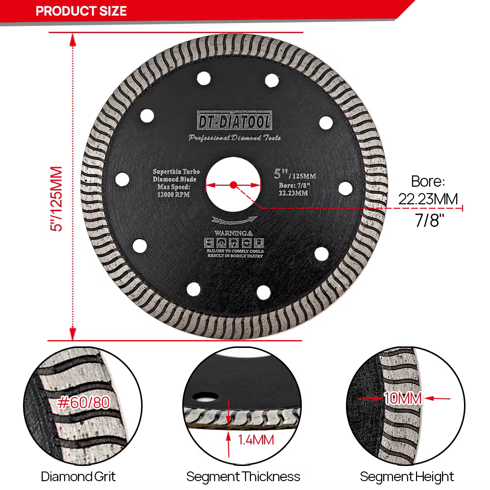 Disque de coupe diamanté DT-DIATOOL, lame de scie circulaire turbo, disque de coupe céramique pour c