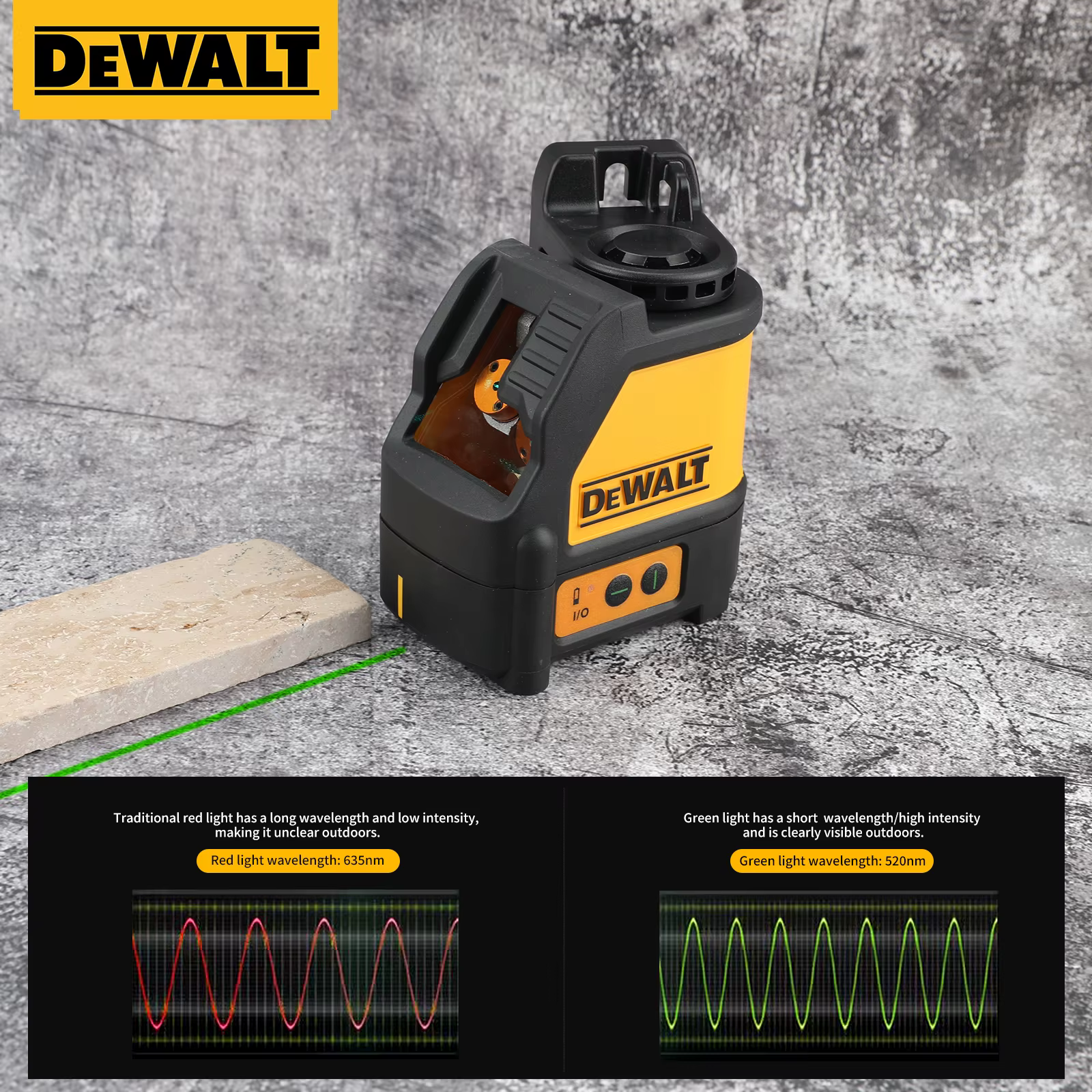 DEWALT niveau Laser 2 lignes lignes transversales lumière verte nivellement automatique niveau Laser