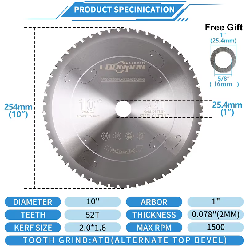 Lame de scie circulaire de coupe à froid en métal 254mm/10 pouces 52T pour aluminium fer acier disqu