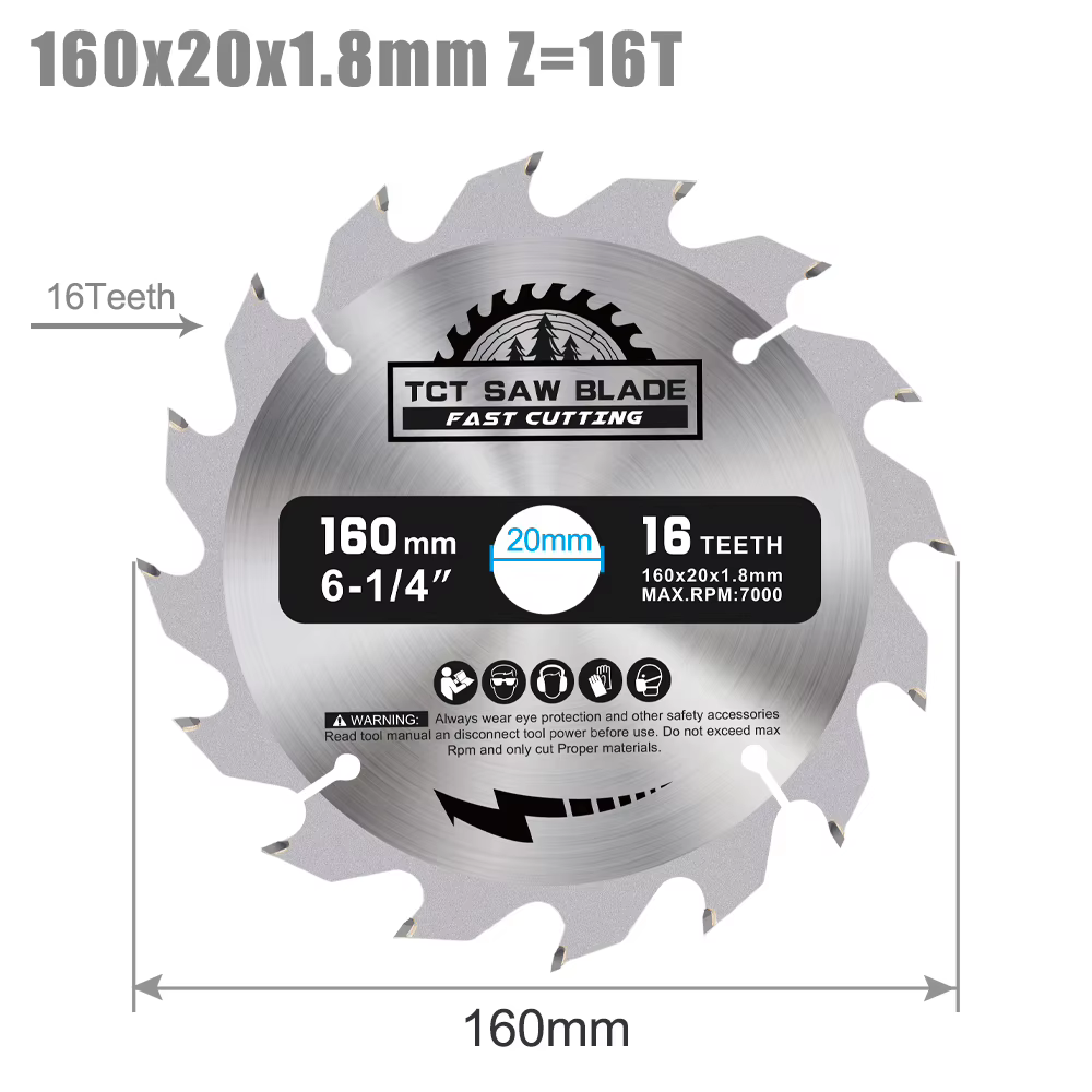 CMCP 160mm TCT lame de scie circulaire lame de scie en carbure disque de coupe du bois pour le trava