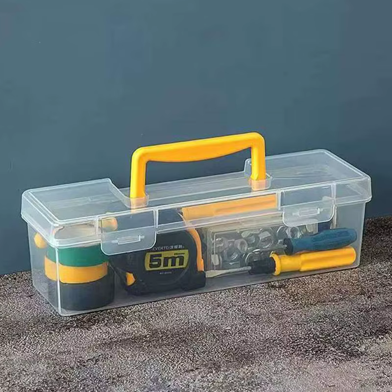 Nouvelle boîte à outils portable transparente vide, grande capacité, en plastique, avec poignée, pou