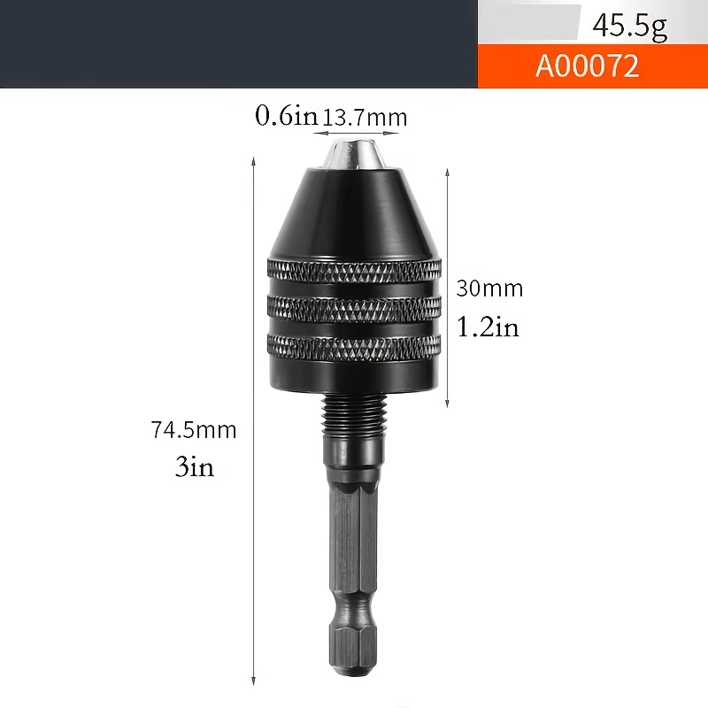 Mandrin de perçage sans clé, 1/4, 1/8, 1/16 pouces, tiges hexagonales et rondes, petit adaptateur de