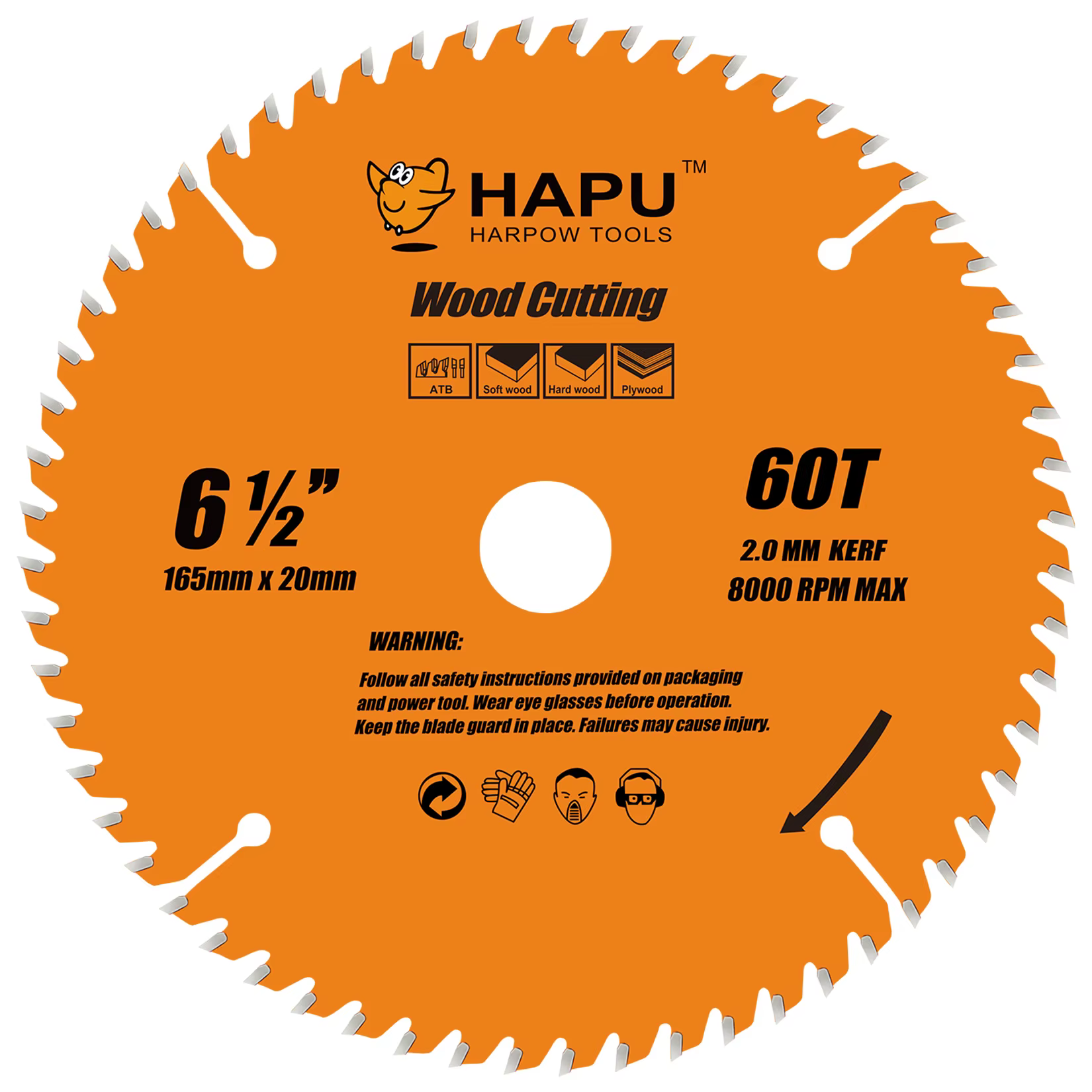 Lame de scie circulaire HAPU 6-1/2 pouces TCT, 60 dents, arbre de 20 mm, 165 mm, pour bois, scies à 