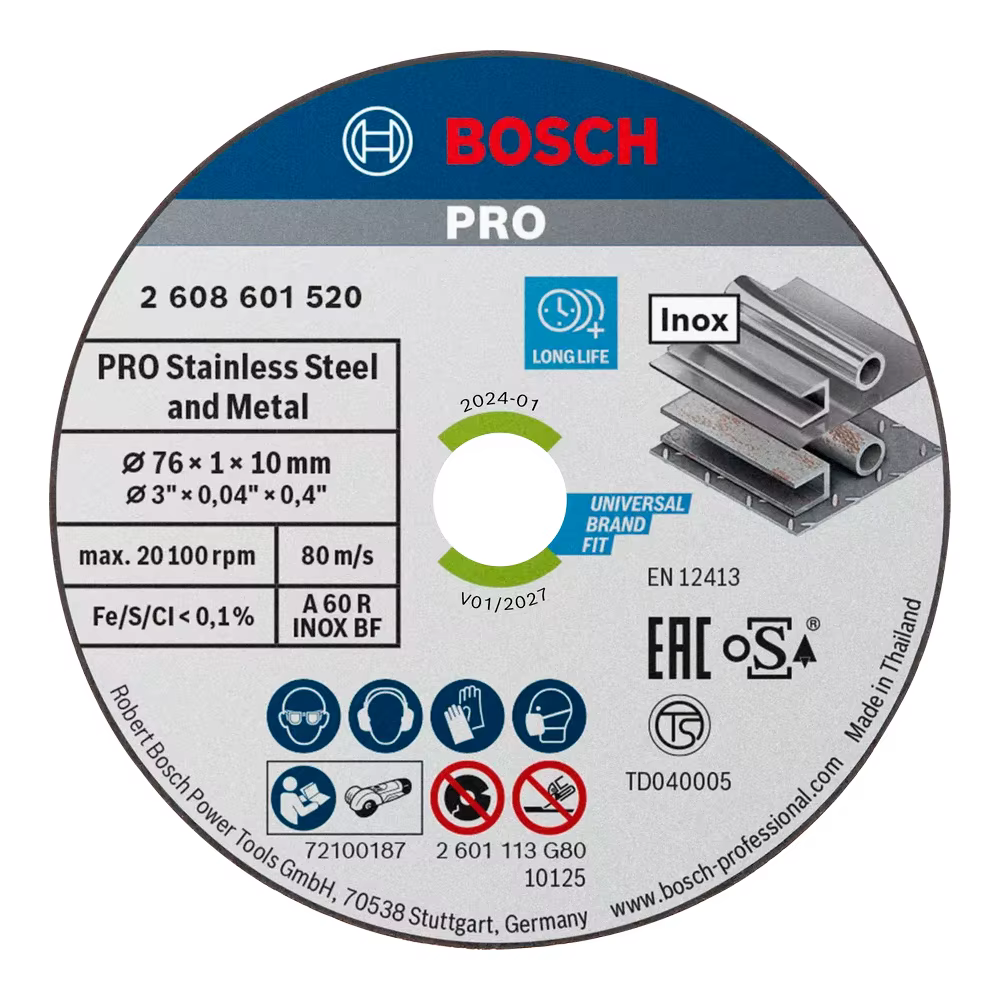 Bosch 76mm disque de meuleuse d'angle en acier inoxydable disque de meulage de coupe de métal disque
