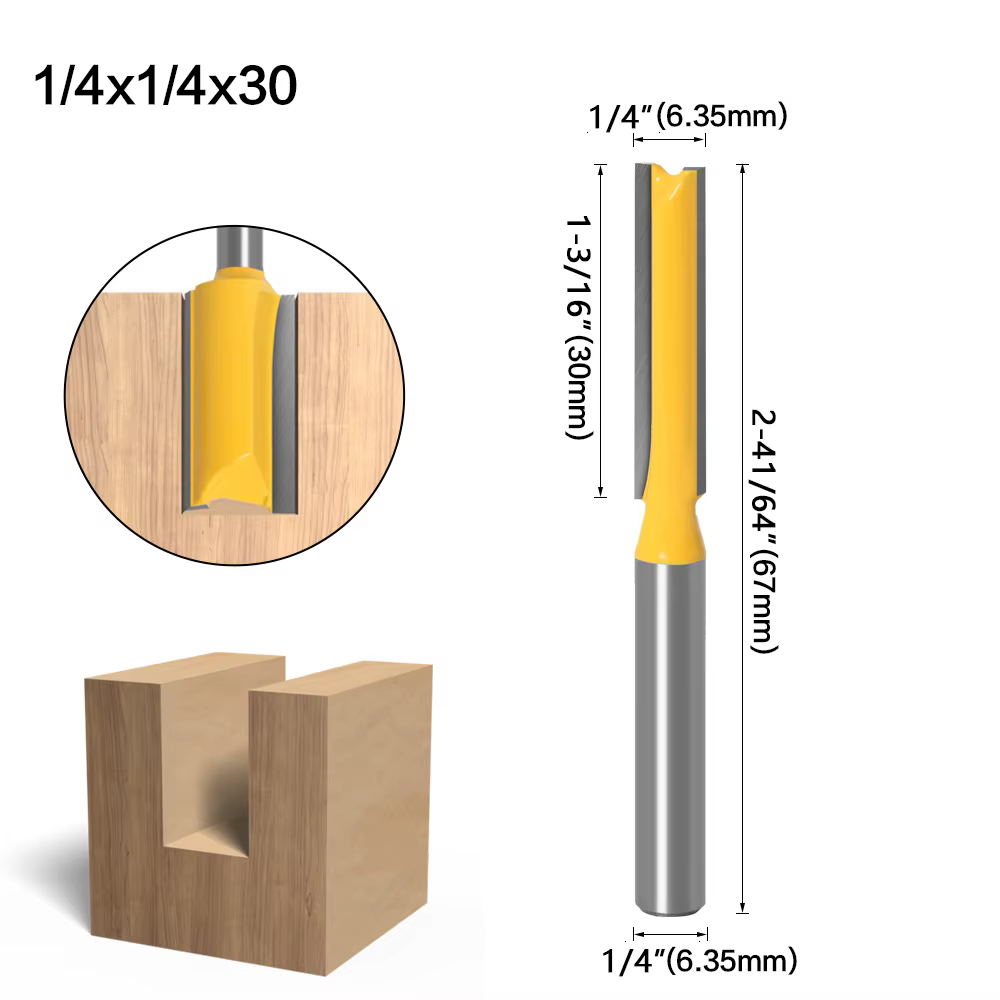 1/4 /6.35mm tige droite carbure de tungstène simple Double cannelure routeur fraise à bois pour le t