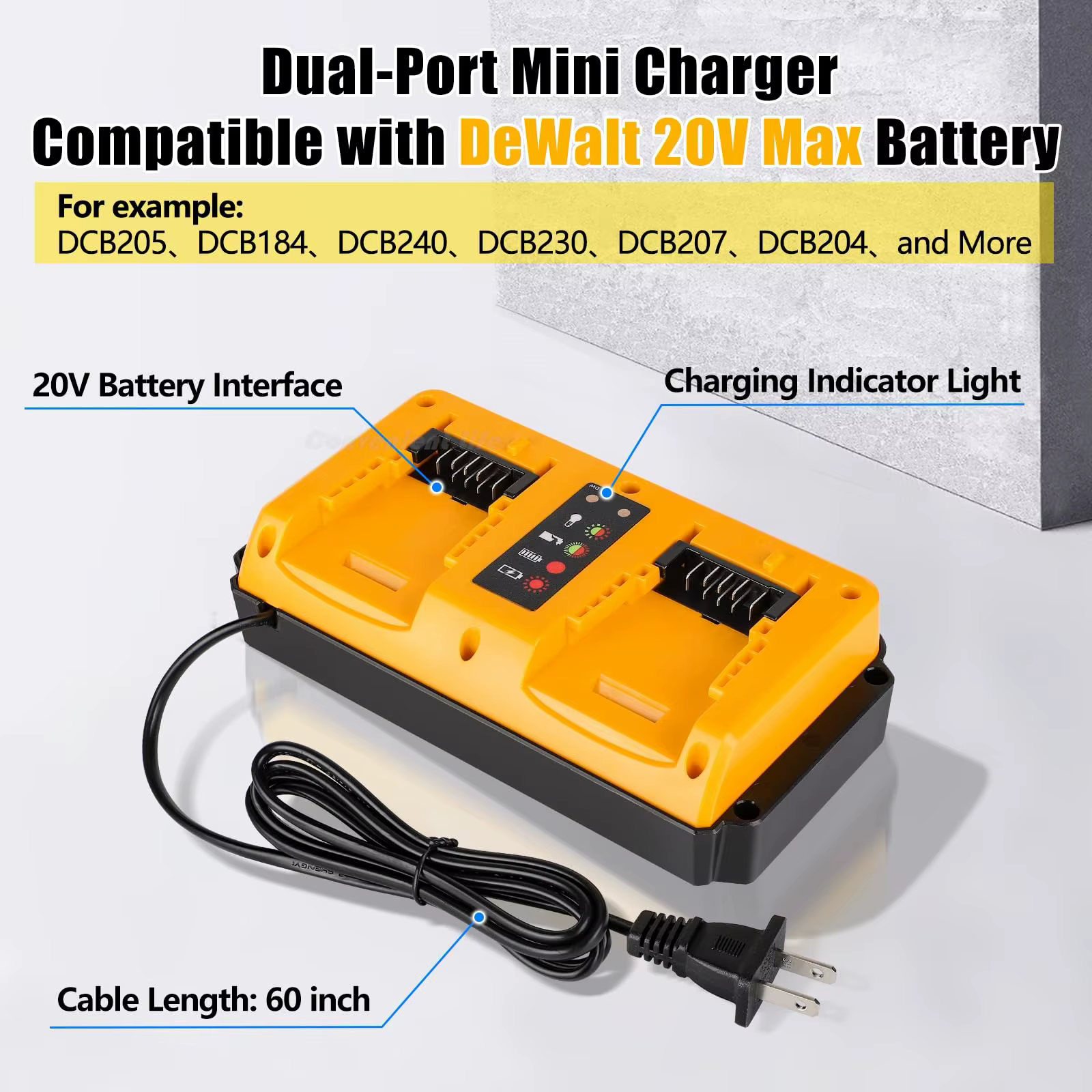 Station de charge rapide à 2 ports pour outils multifonctions à batterie Dewalt 20V Max. Chargeur ul