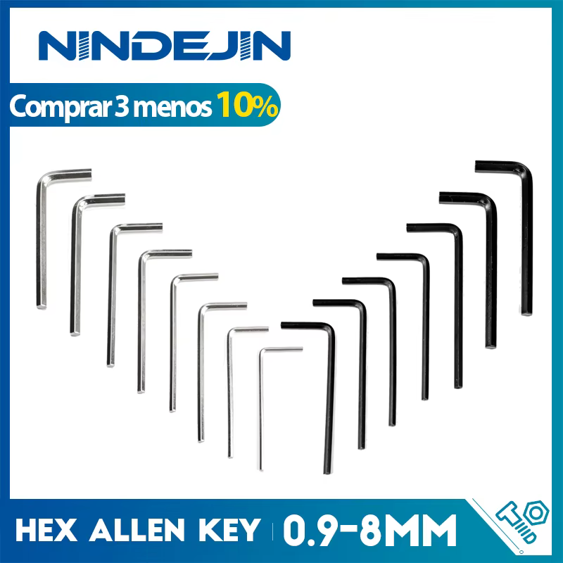NINDEJIN – clé allen hexagonale en forme de L, 2 à 20 pièces, en acier au carbone, 0.9mm, 1.5mm, 2mm