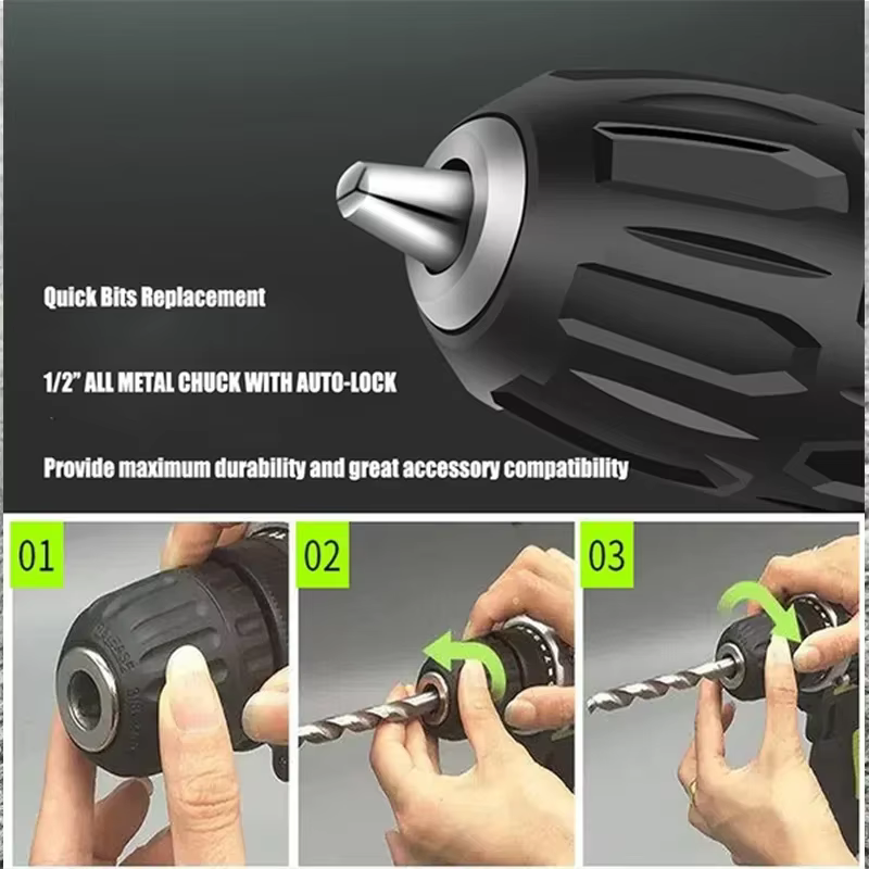 Perceuse à percussion électrique à couple 25 + 3, tournevis électrique sans fil, perceuse à percussi