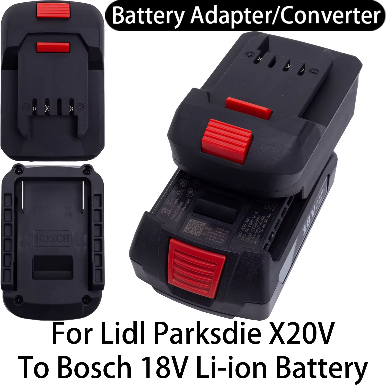 Adaptateur de batterie pour Bosch 18V à Lidl Parkside X20V, adaptateur de batterie Li-Ion pour perce