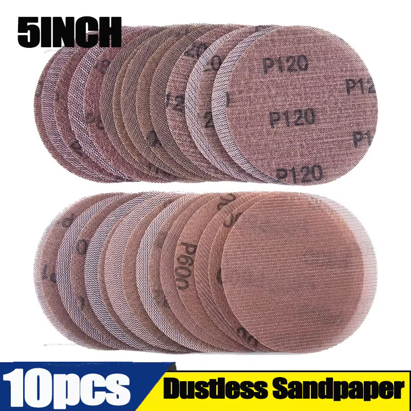 10 pièces disques abrasifs de 5 pouces 80 100 120 180 240 320 grain maille abrasif sans poussière as