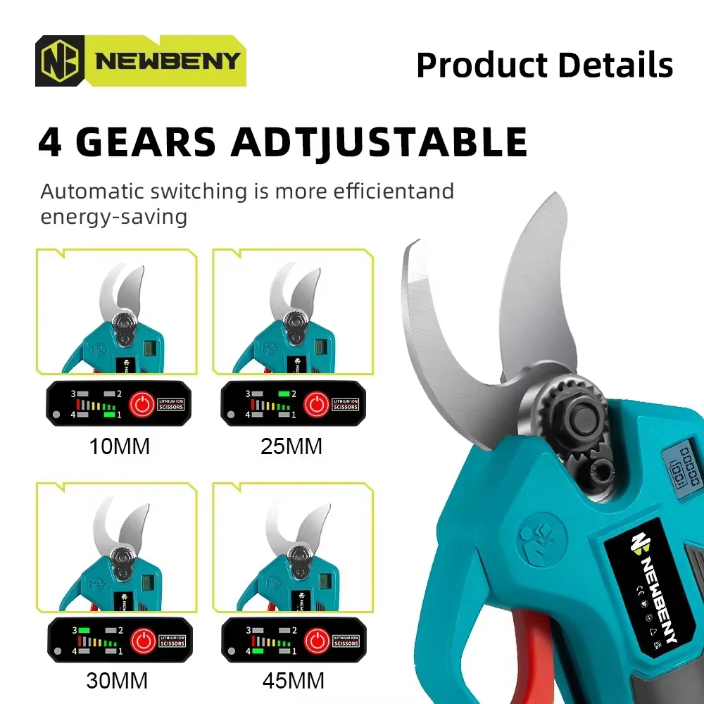 NEWBENY – sécateur électrique sans balais, 30mm, 4 vitesses, sans fil, pour jardin, arbres fruitiers