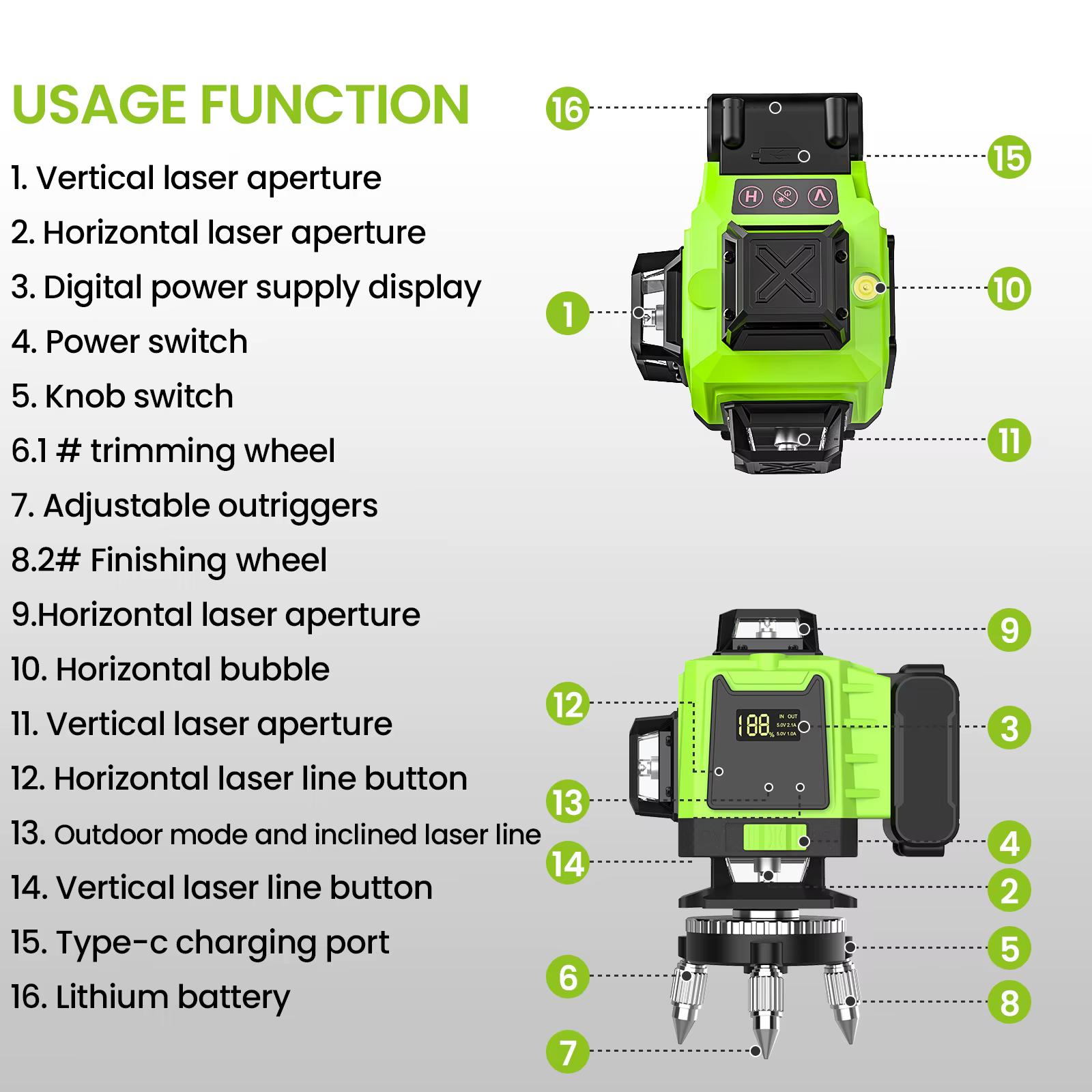 Niveau Laser 4D 16 lignes, ligne verte, auto-nivelant 360 horizontal et vertical, niveau Laser Super