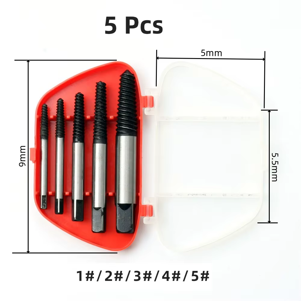 Extracteur de vis cassé endommagé, forets 5/6/8 pièces en acier Durable, dissolvant facile, perceuse