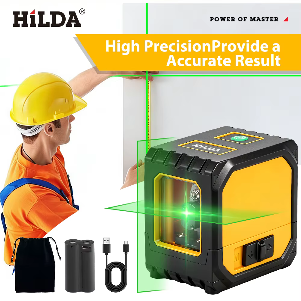 HILDA niveau Laser vert 2 lignes lignes transversales auto-nivelantes, chargement USB de taille Mini
