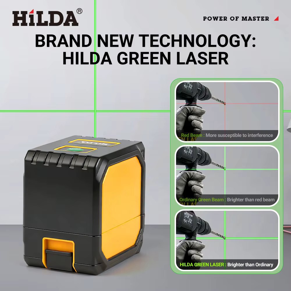 HILDA niveau Laser vert 2 lignes lignes transversales auto-nivelantes, chargement USB de taille Mini