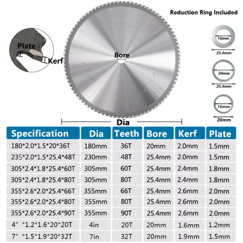 Disque de lame de coupe en métal 136/165/180/235/305/355mm, lame de scie circulaire en carbure 30T-8