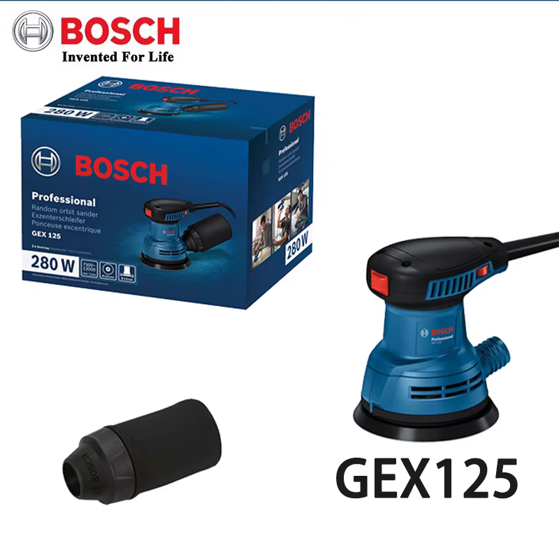 Ponceuse orbitale aléatoire Bosch GEX125 avec système de collecte des poussières intégré pour la rén