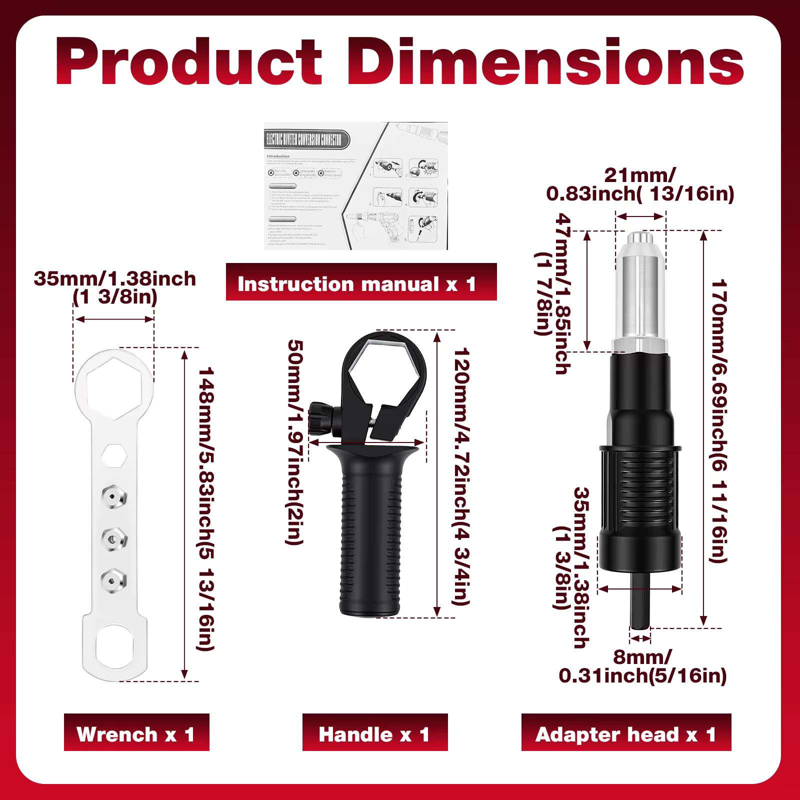 Kit d'adaptation pour perceuse à rivets avec 4 têtes de rivets 2,4 mm, 3,2 mm, 4,0 mm, 4,8 mm pour p
