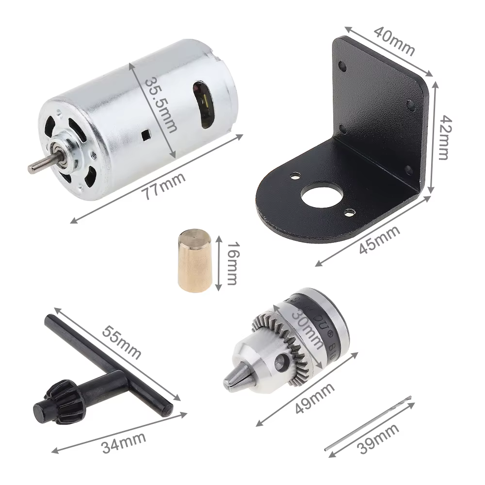 Perceuse à main 12-24V 555/775, moteur de presse de tour pour couper/polir avec mandrin de perçage B