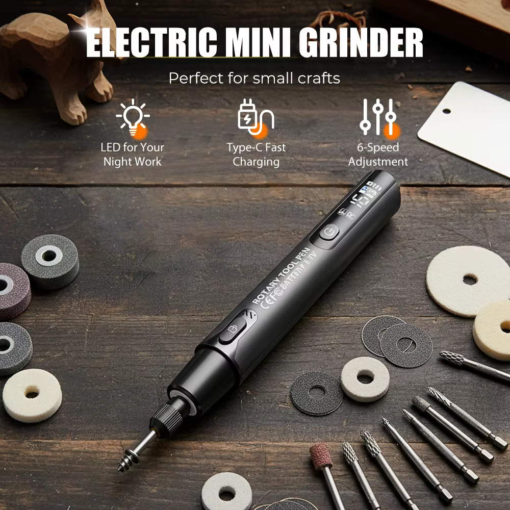 Mini perceuse électrique numérique 16000 tr/min, outil rotatif sans fil avec lumière LED, stylo de g