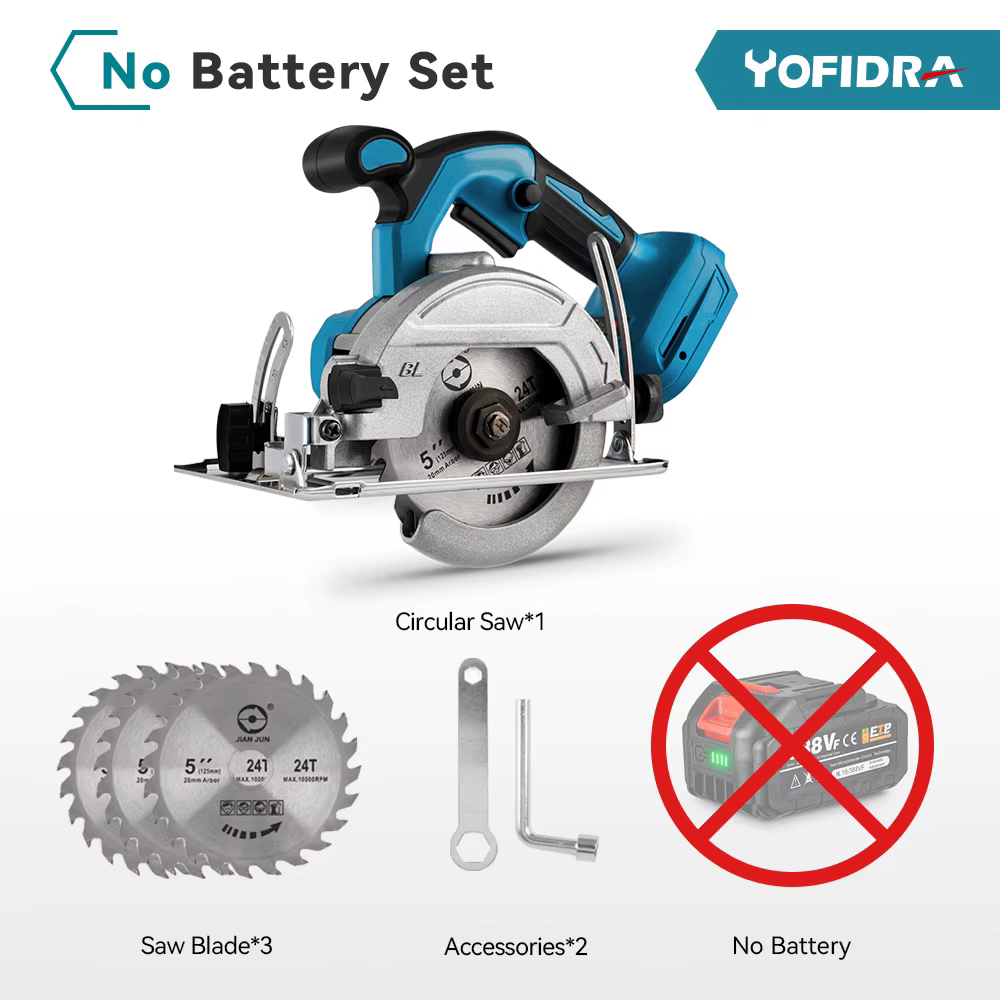 Scie circulaire électrique sans fil YOFIDRA 5 pouces 125 mm sans balais 0 ° à 45 ° Machine à déc